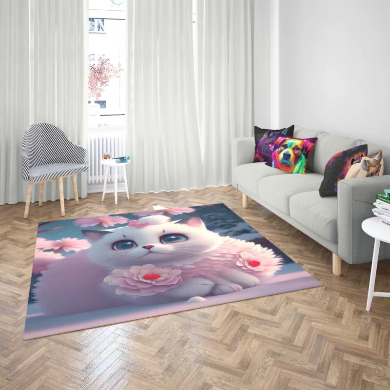 Snow White Baby Cat with Fluffy Tail Rug 2