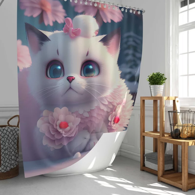 Snow White Baby Cat with Fluffy Tail Shower Curtain