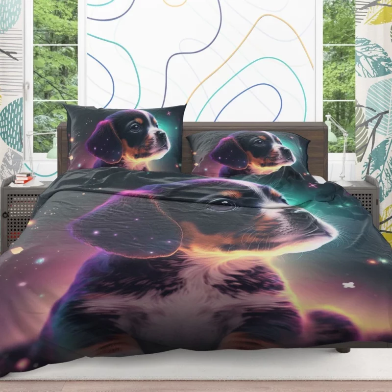 Space Backdrop Dog Painting Print Bedding Set