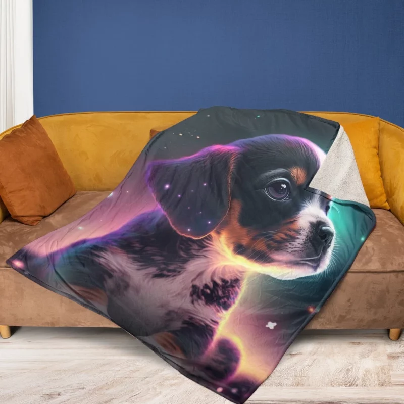 Space Backdrop Dog Painting Print Fleece Blanket 1