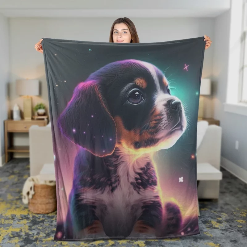 Space Backdrop Dog Painting Print Fleece Blanket 2