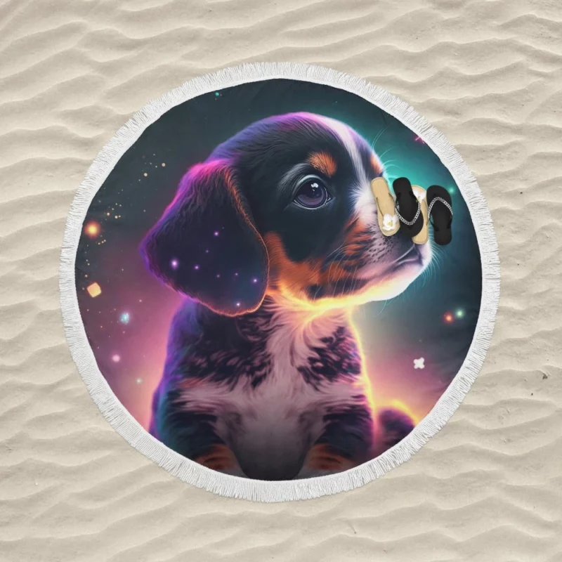 Space Backdrop Dog Painting Print Round Beach Towel