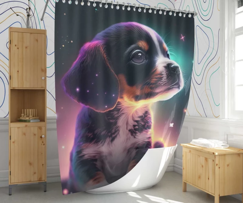 Space Backdrop Dog Painting Print Shower Curtain 1