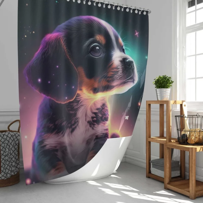 Space Backdrop Dog Painting Print Shower Curtain