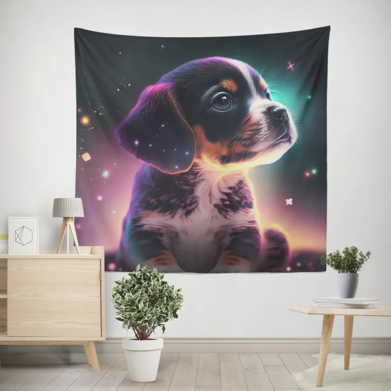 Space Backdrop Dog Painting Print Wall Tapestry