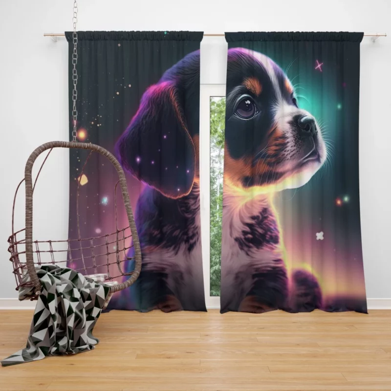 Space Backdrop Dog Painting Print Window Curtain
