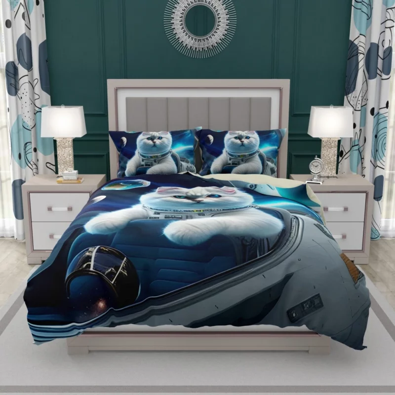 Space Ship Cat in a Space Suit Bedding Set 1