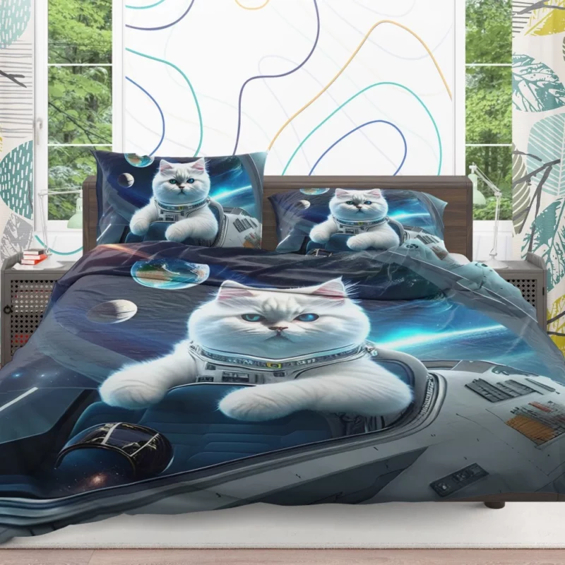 Space Ship Cat in a Space Suit Bedding Set