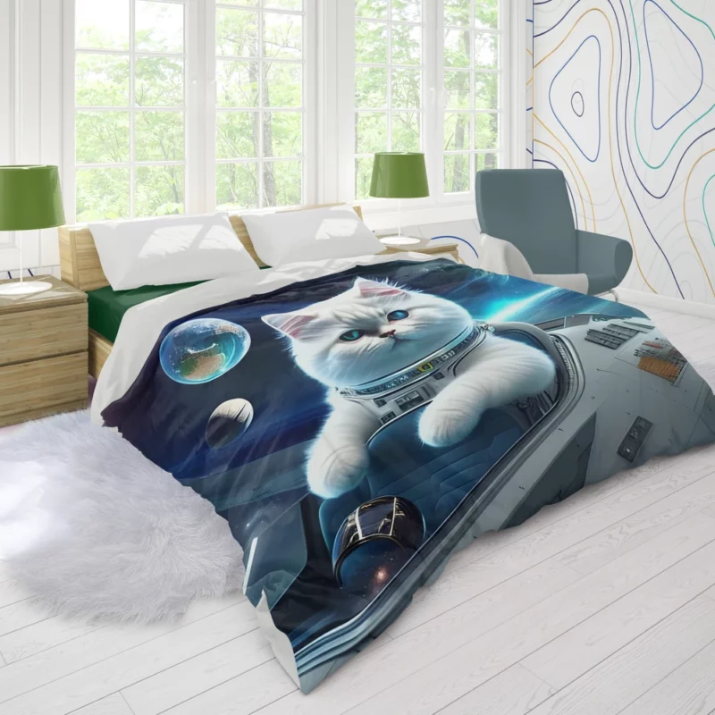 Space Ship Cat in a Space Suit Duvet Cover