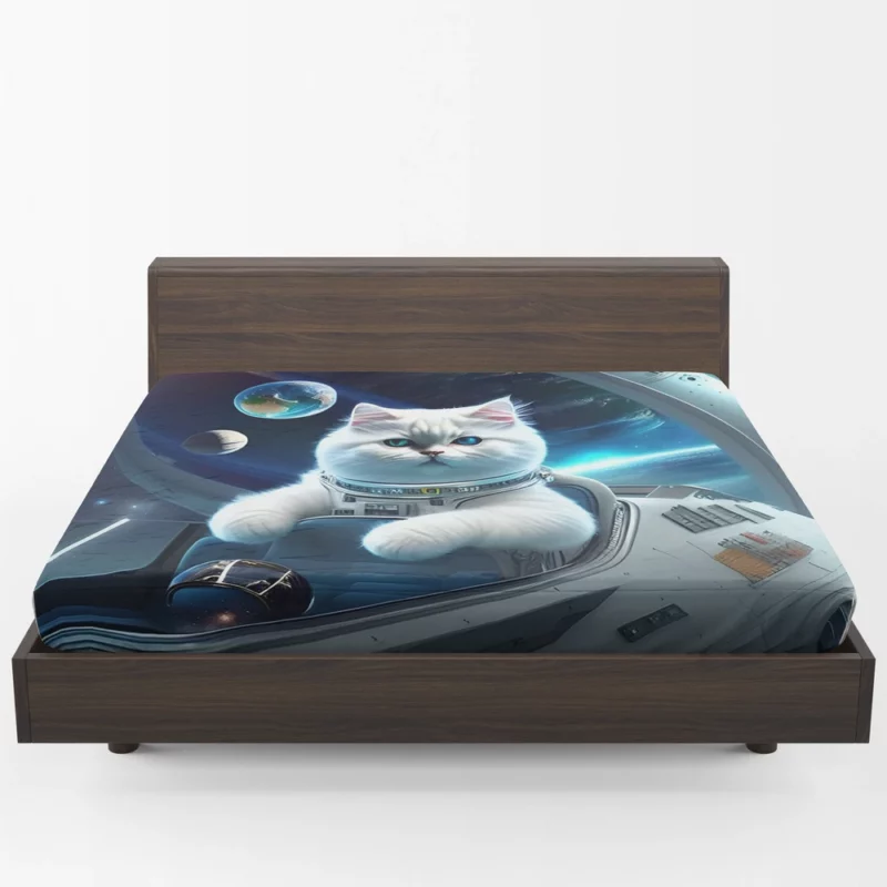 Space Ship Cat in a Space Suit Fitted Sheet 1