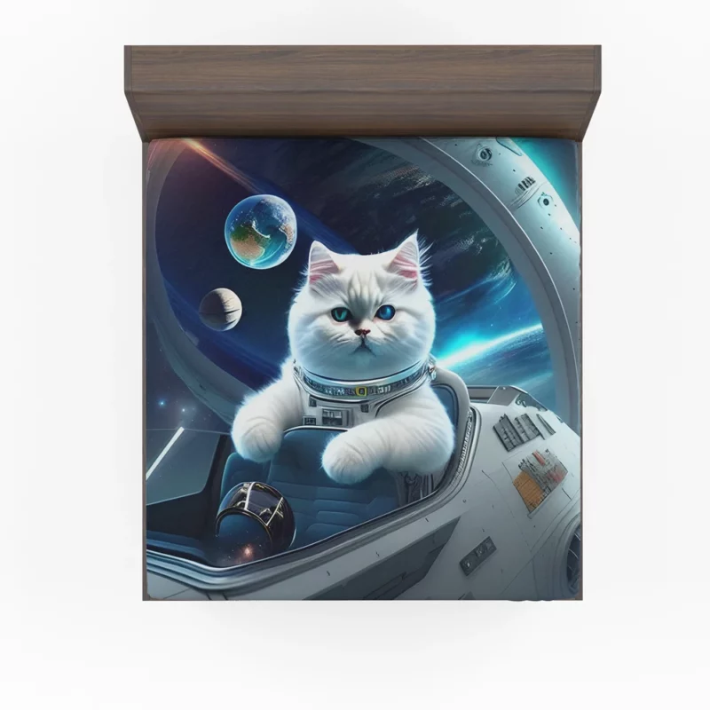 Space Ship Cat in a Space Suit Fitted Sheet