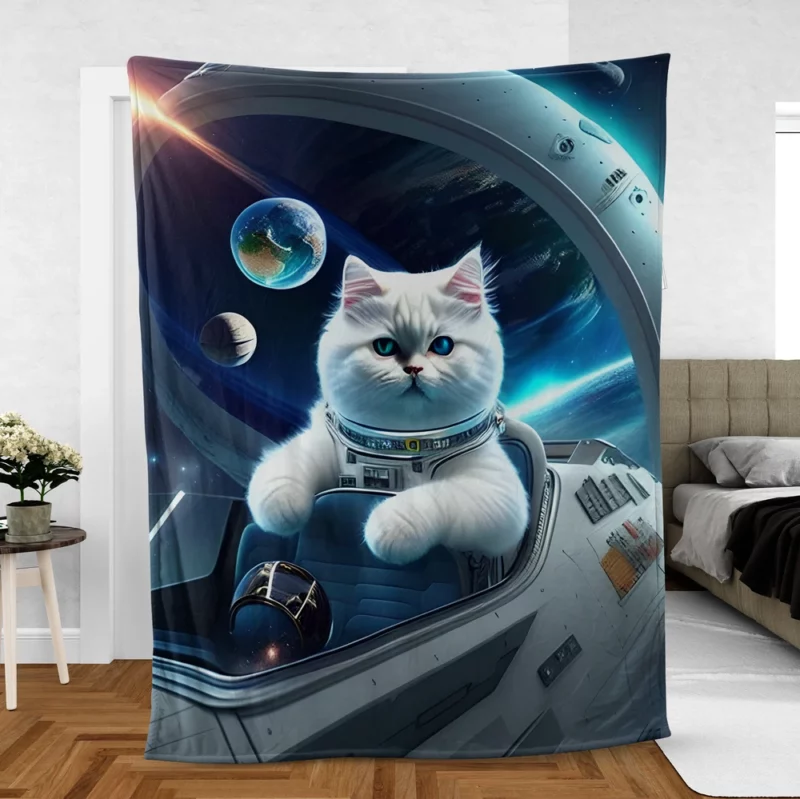 Space Ship Cat in a Space Suit Fleece Blanket