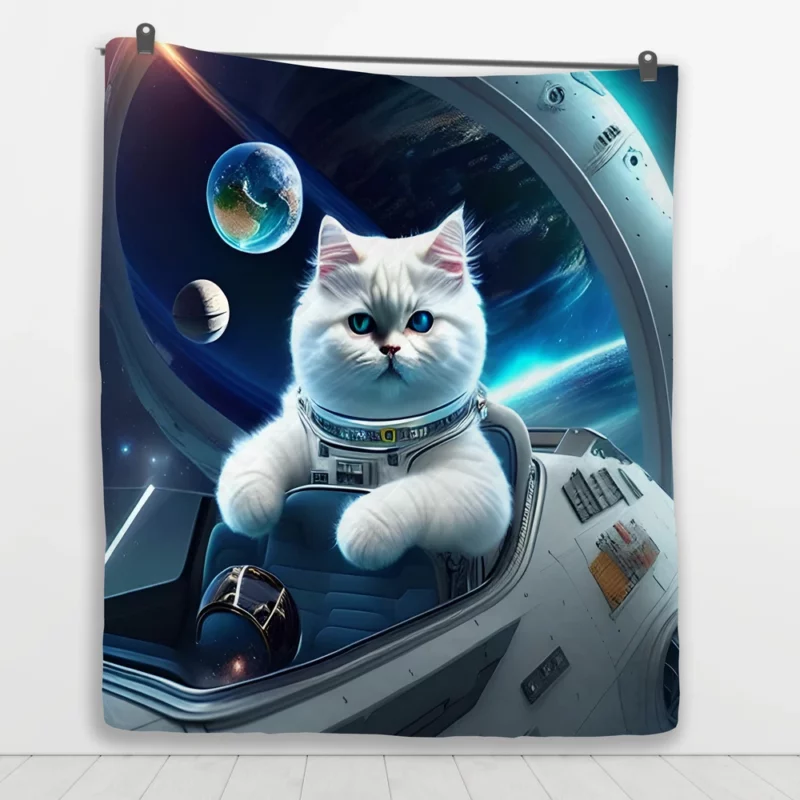 Space Ship Cat in a Space Suit Quilt Blanket 1