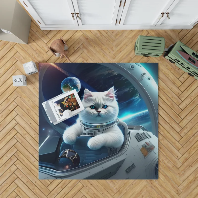 Space Ship Cat in a Space Suit Rug