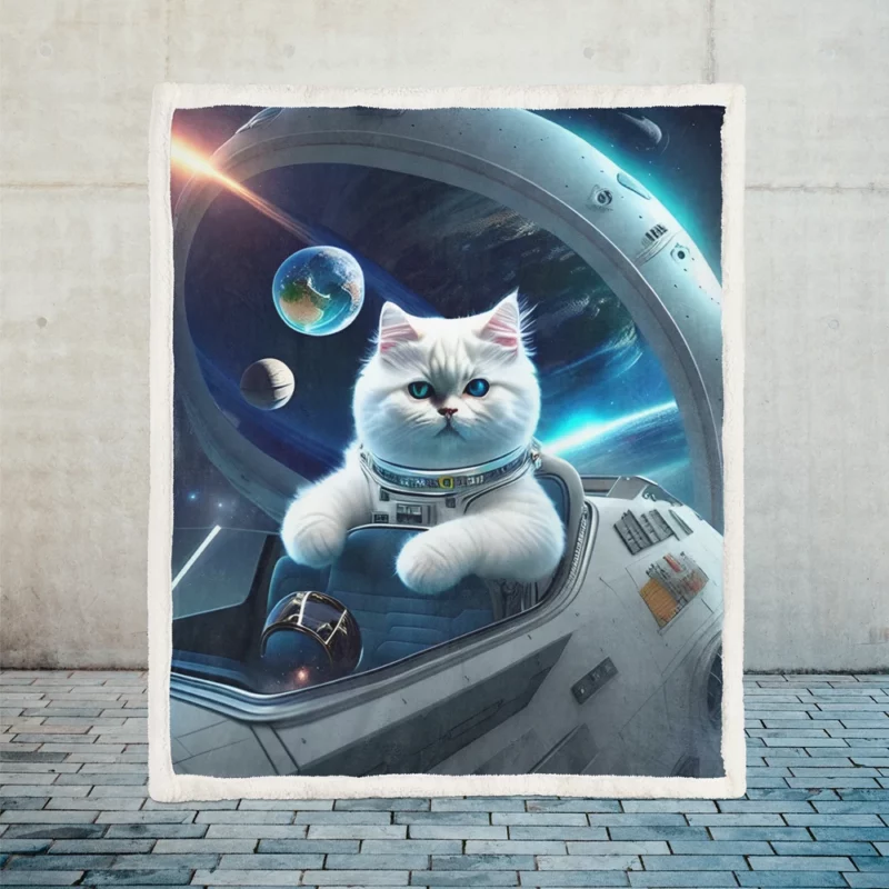 Space Ship Cat in a Space Suit Sherpa Fleece Blanket