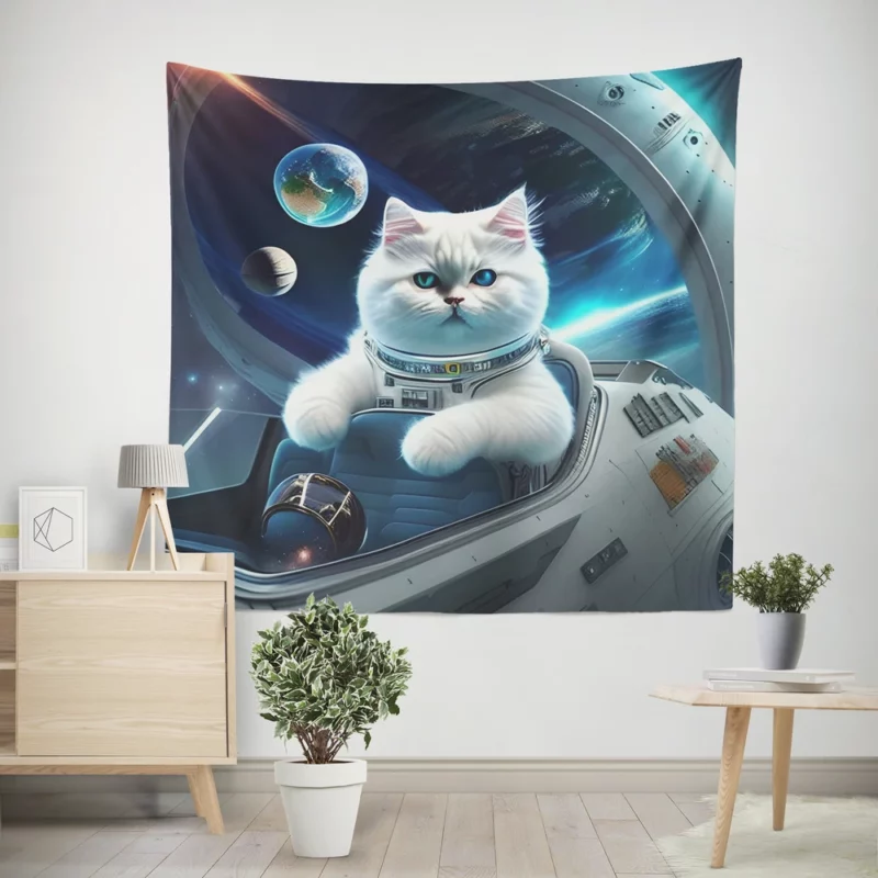 Space Ship Cat in a Space Suit Wall Tapestry