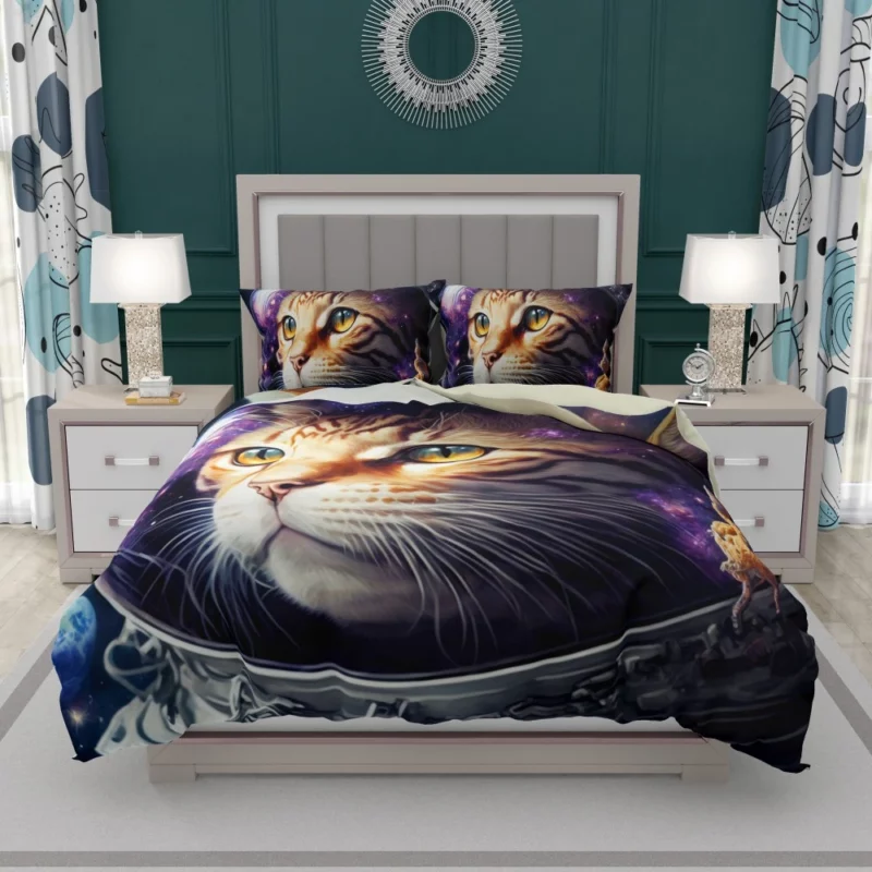 Space Suit Cat with a Space Ship Bedding Set 1