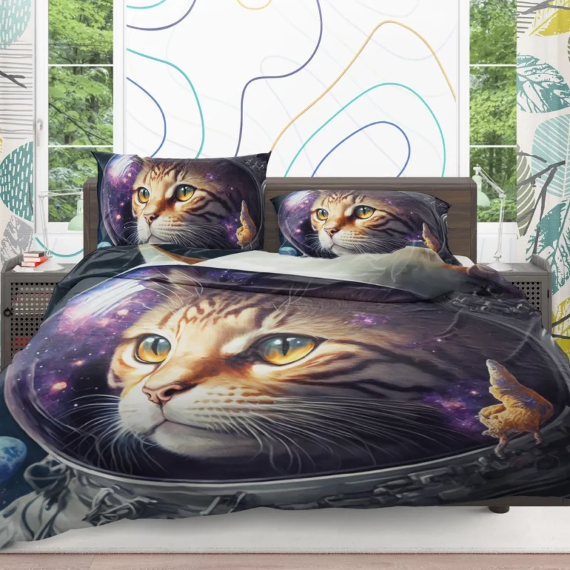 Space Suit Cat with a Space Ship Bedding Set