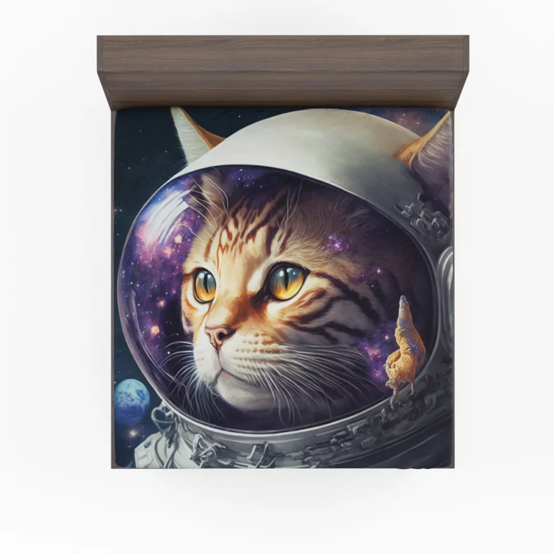 Space Suit Cat with a Space Ship Fitted Sheet