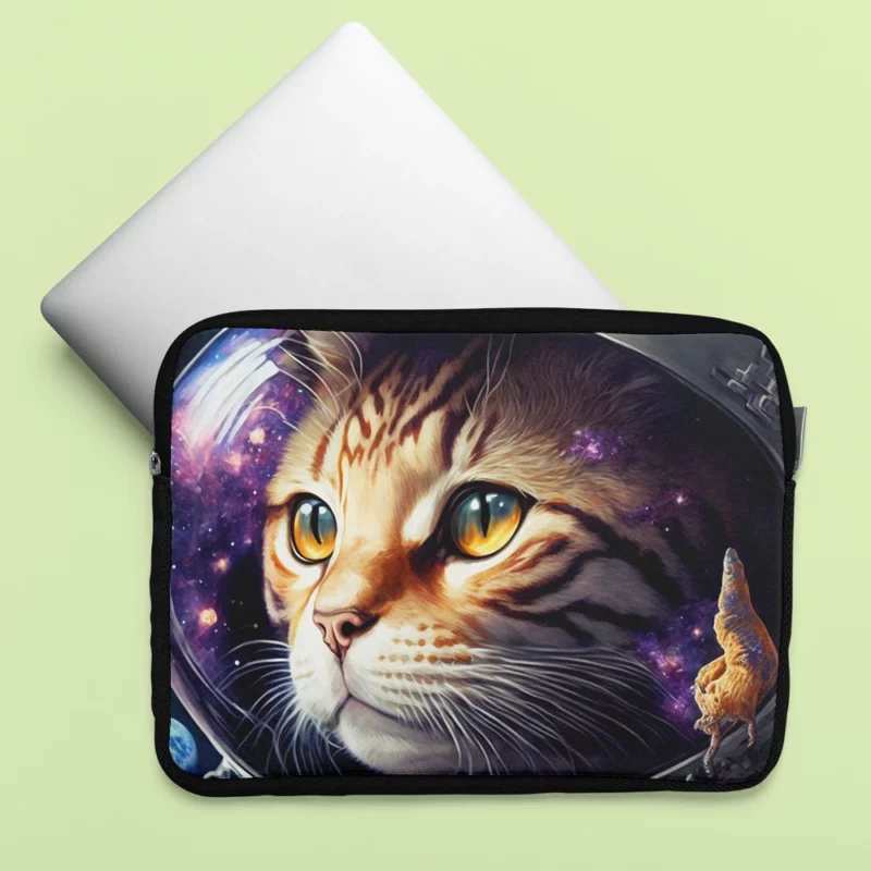 Space Suit Cat with a Space Ship Laptop Sleeve