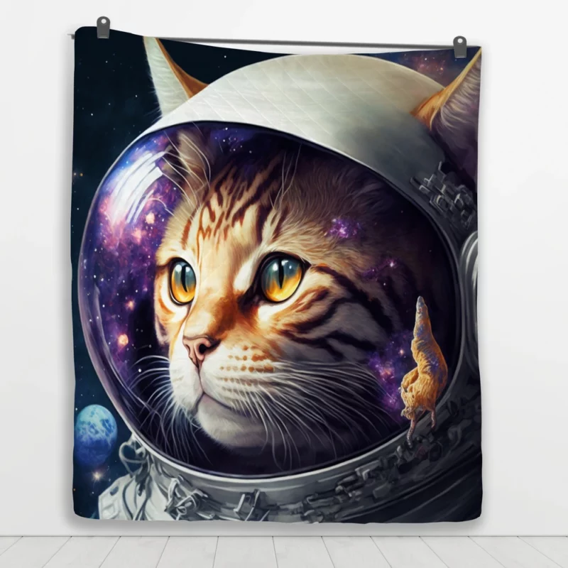 Space Suit Cat with a Space Ship Quilt Blanket 1