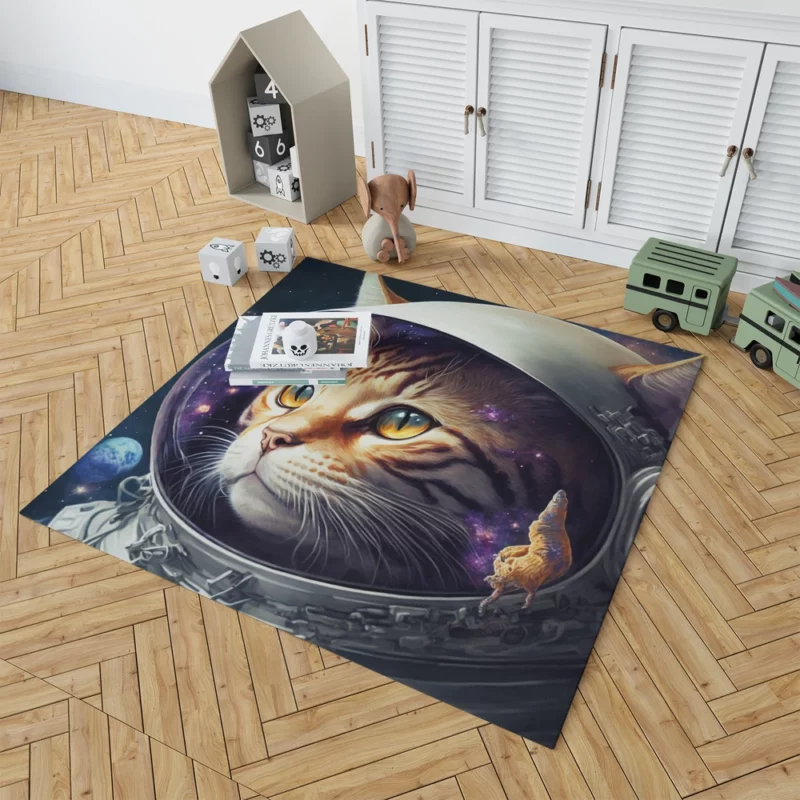 Space Suit Cat with a Space Ship Rug 1