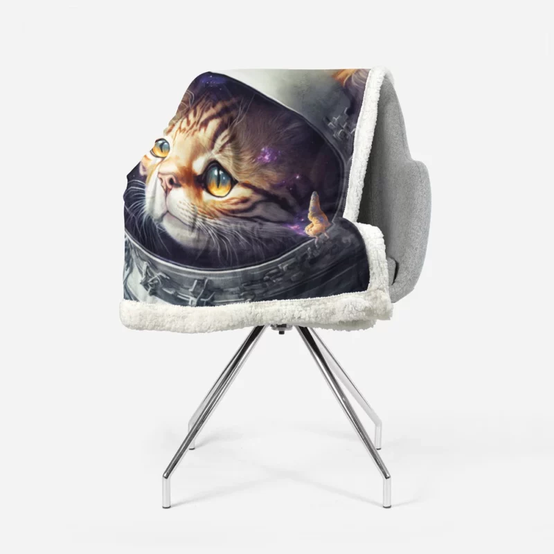 Space Suit Cat with a Space Ship Sherpa Fleece Blanket 1