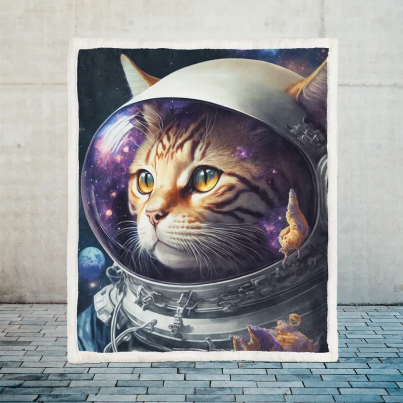 Space Suit Cat with a Space Ship Sherpa Fleece Blanket