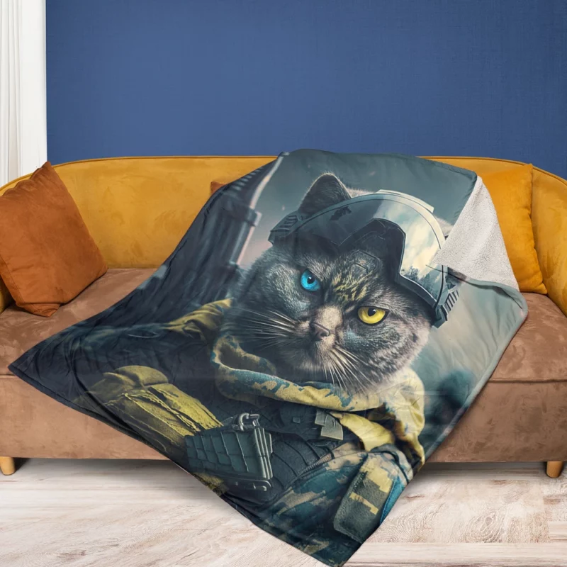 Special Forces Cat Portrait Fleece Blanket 1