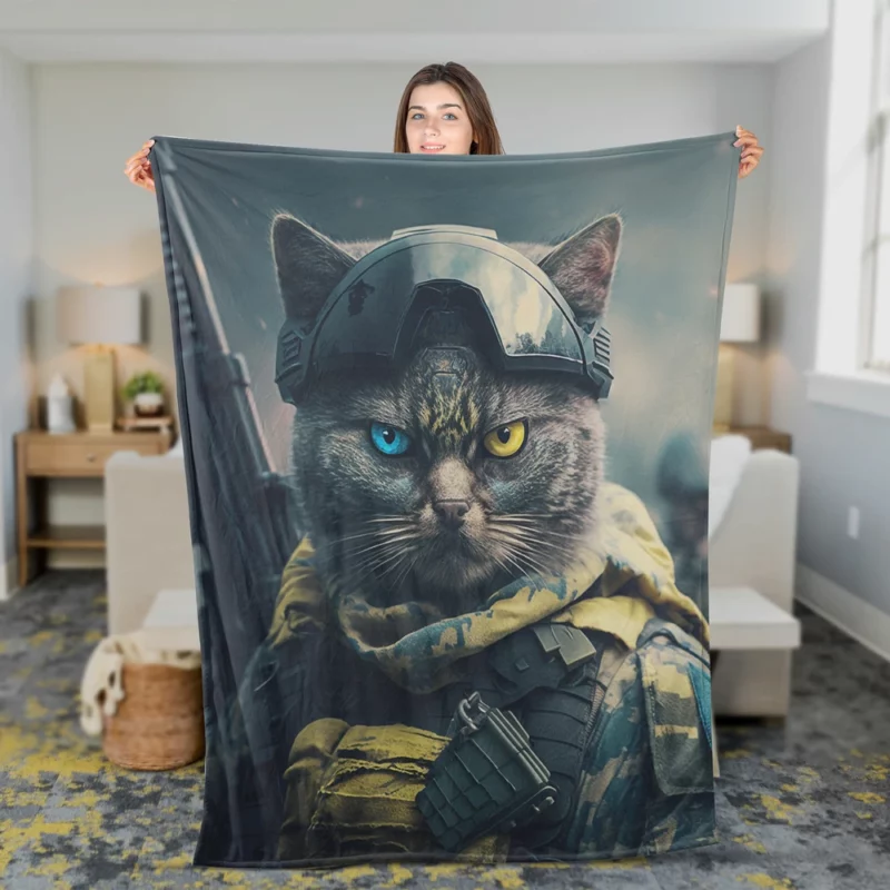 Special Forces Cat Portrait Fleece Blanket 2