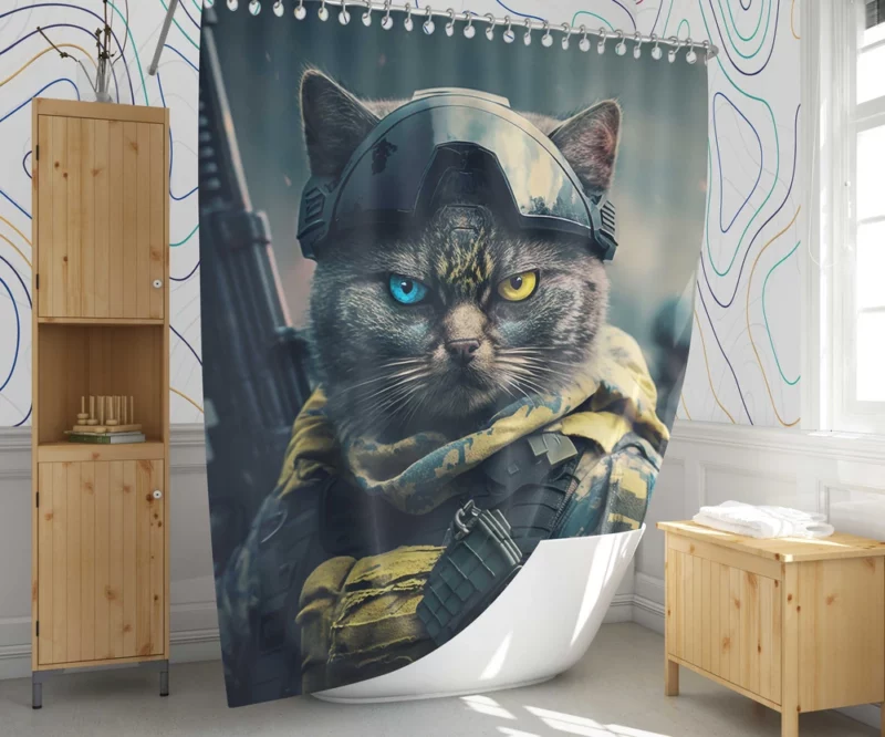 Special Forces Cat Portrait Shower Curtain 1