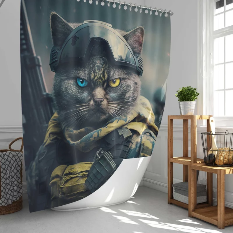 Special Forces Cat Portrait Shower Curtain