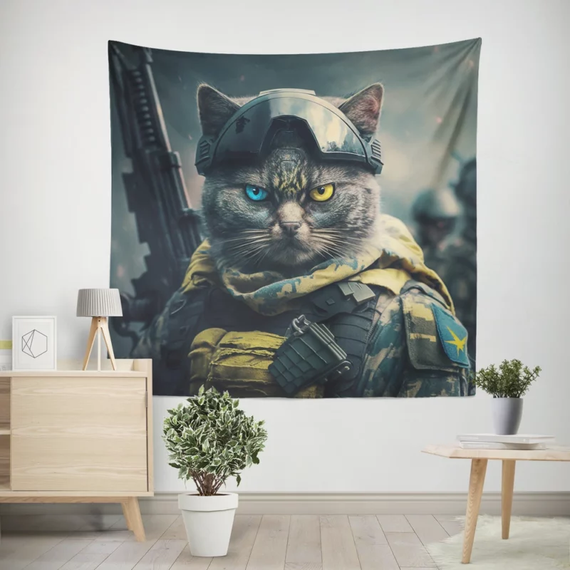 Special Forces Cat Portrait Wall Tapestry