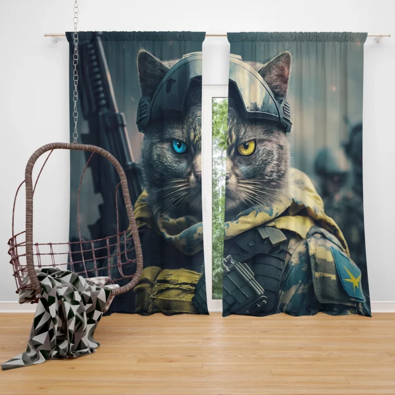 Special Forces Cat Portrait Window Curtain