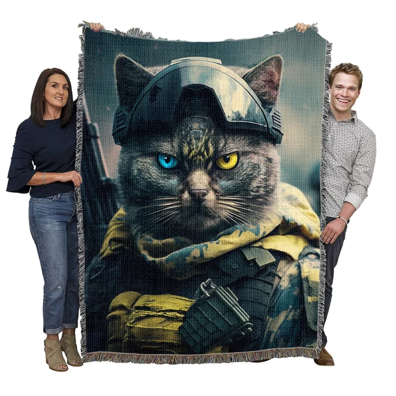 Special Forces Cat Portrait Woven Blanket