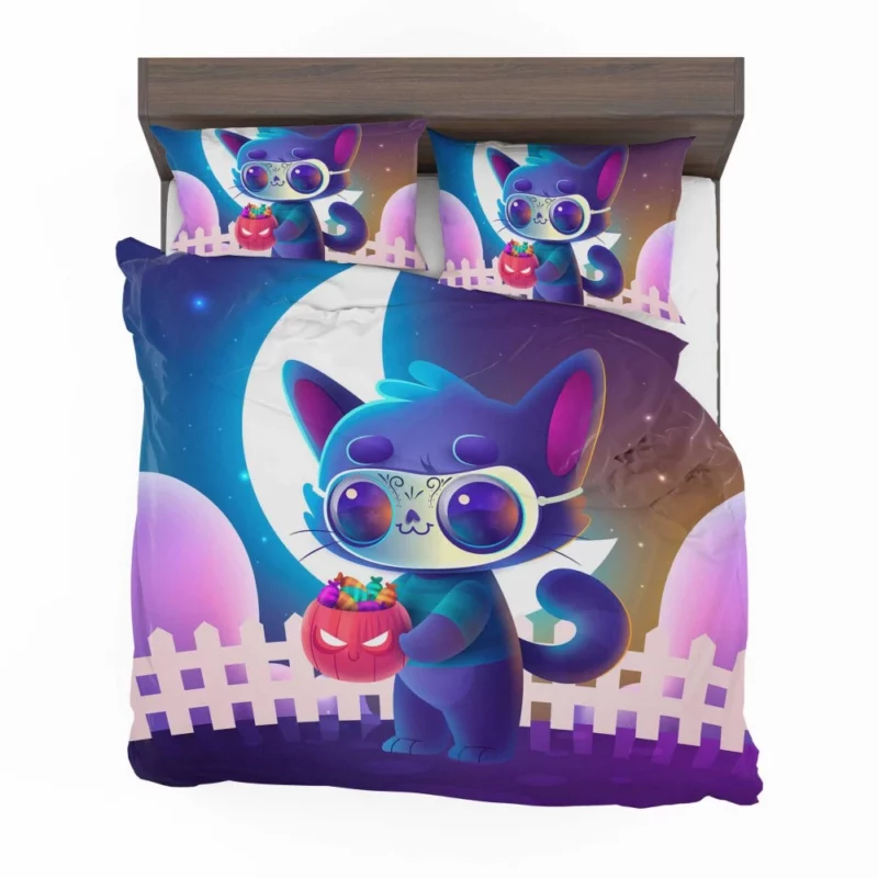 Spooky Halloween Cat Illustration Bedding Set 2