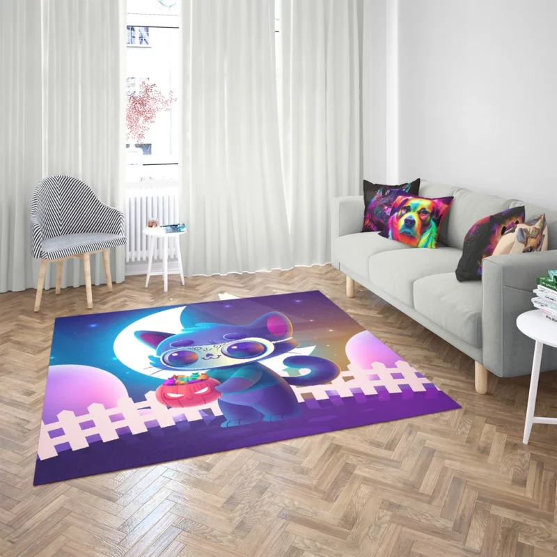 Spooky Halloween Cat Illustration Rug 2