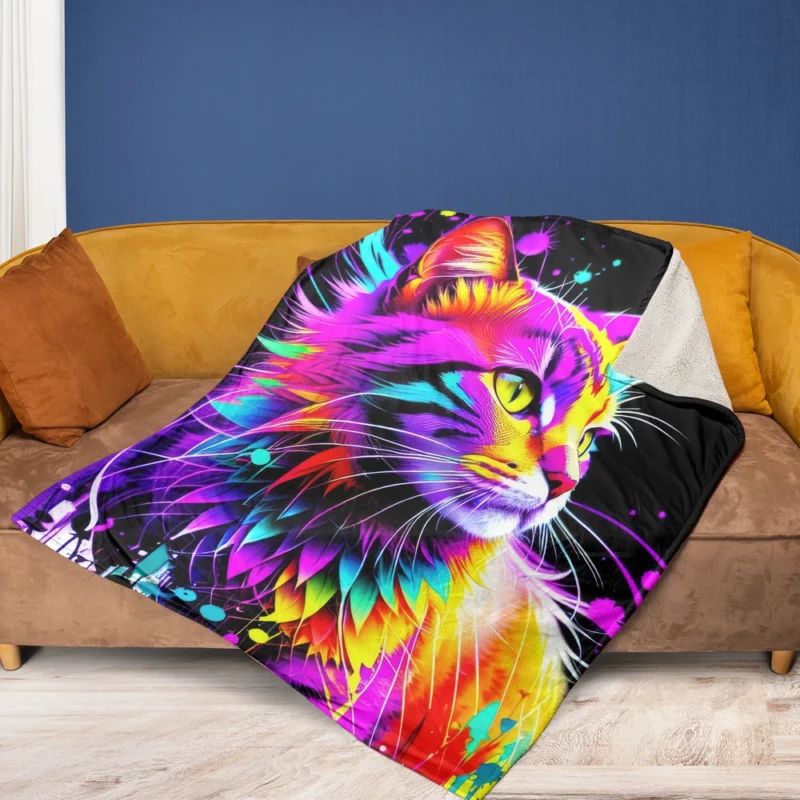 Spray Painted Cat Abstraction Fleece Blanket 1