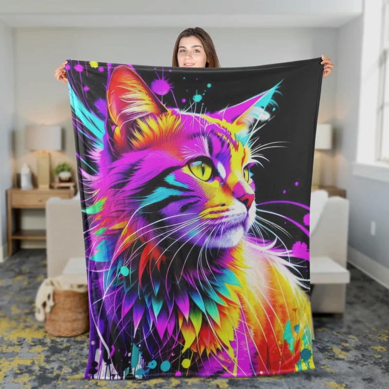 Spray Painted Cat Abstraction Fleece Blanket 2