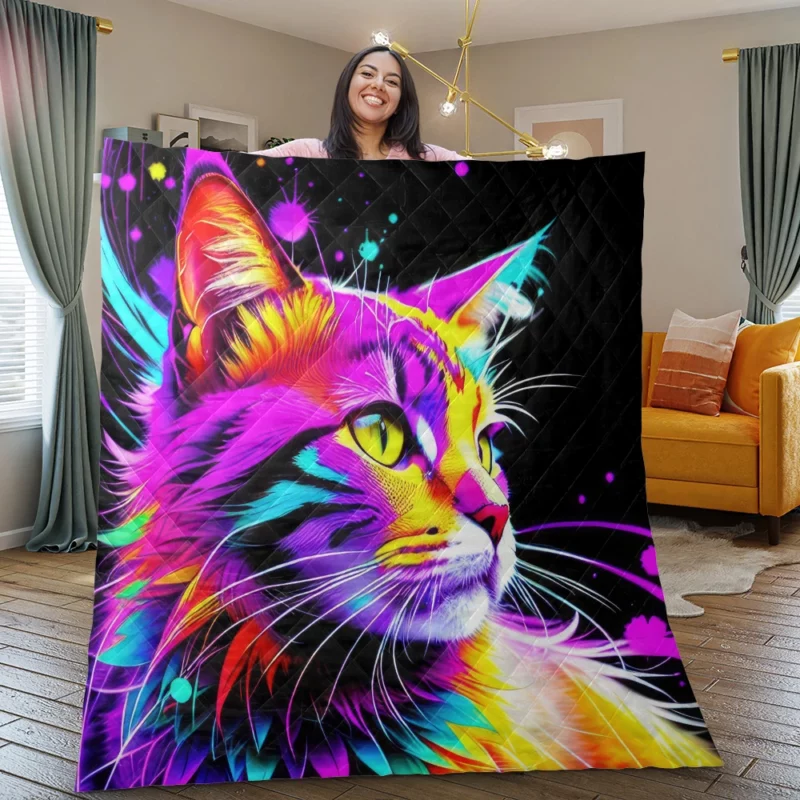 Spray Painted Cat Abstraction Quilt Blanket