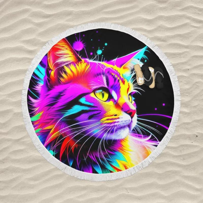 Spray Painted Cat Abstraction Round Beach Towel