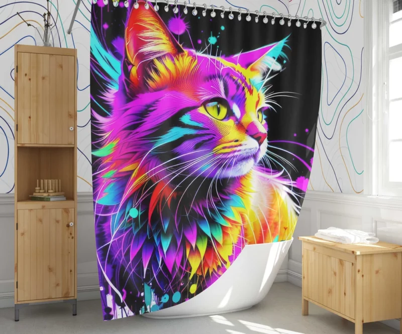 Spray Painted Cat Abstraction Shower Curtain 1