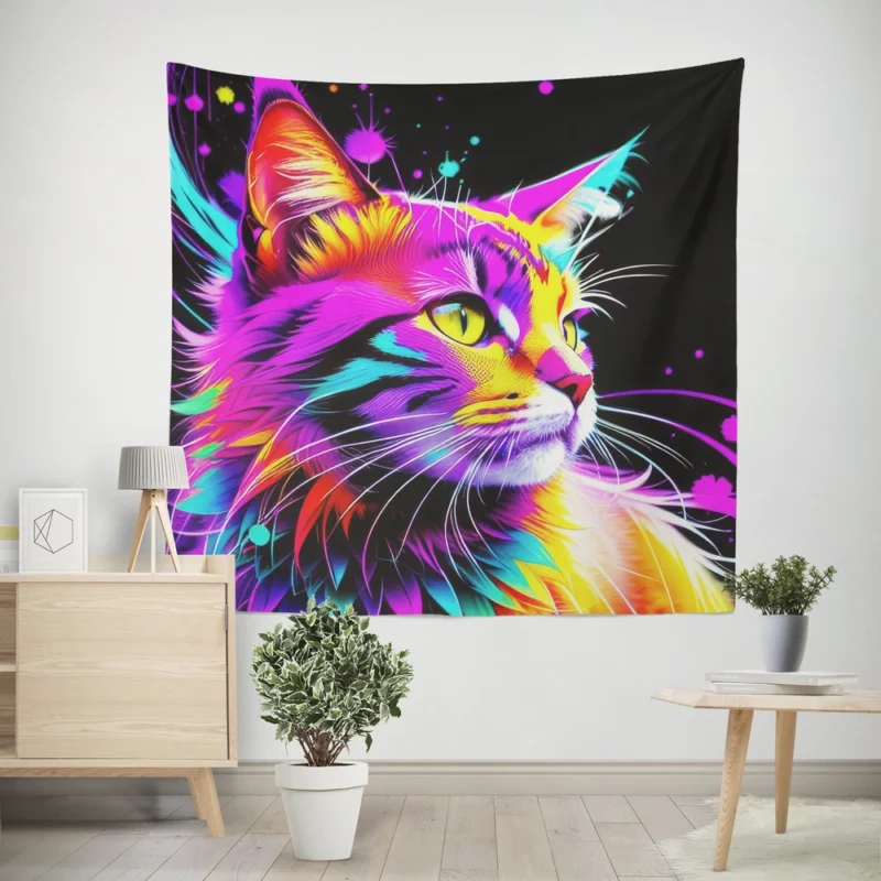 Spray Painted Cat Abstraction Wall Tapestry