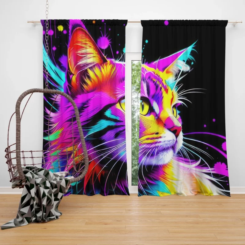 Spray Painted Cat Abstraction Window Curtain