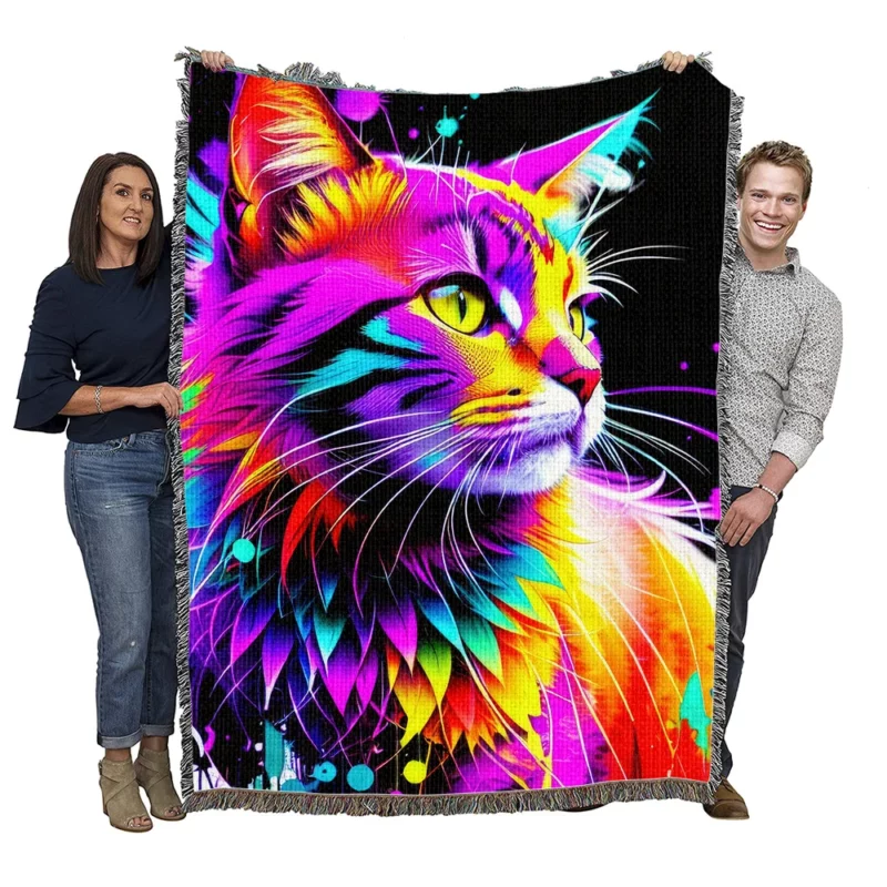 Spray Painted Cat Abstraction Woven Blanket