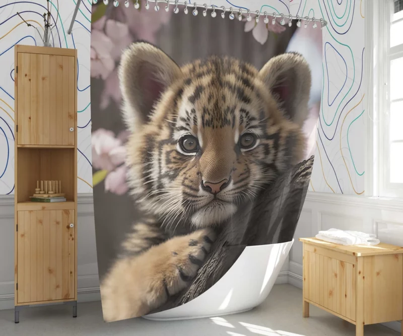 Springtime Baby Tiger Shower Curtain 1