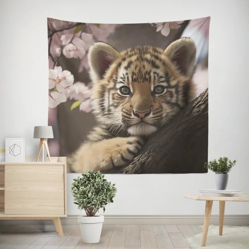 Springtime Baby Tiger Wall Tapestry