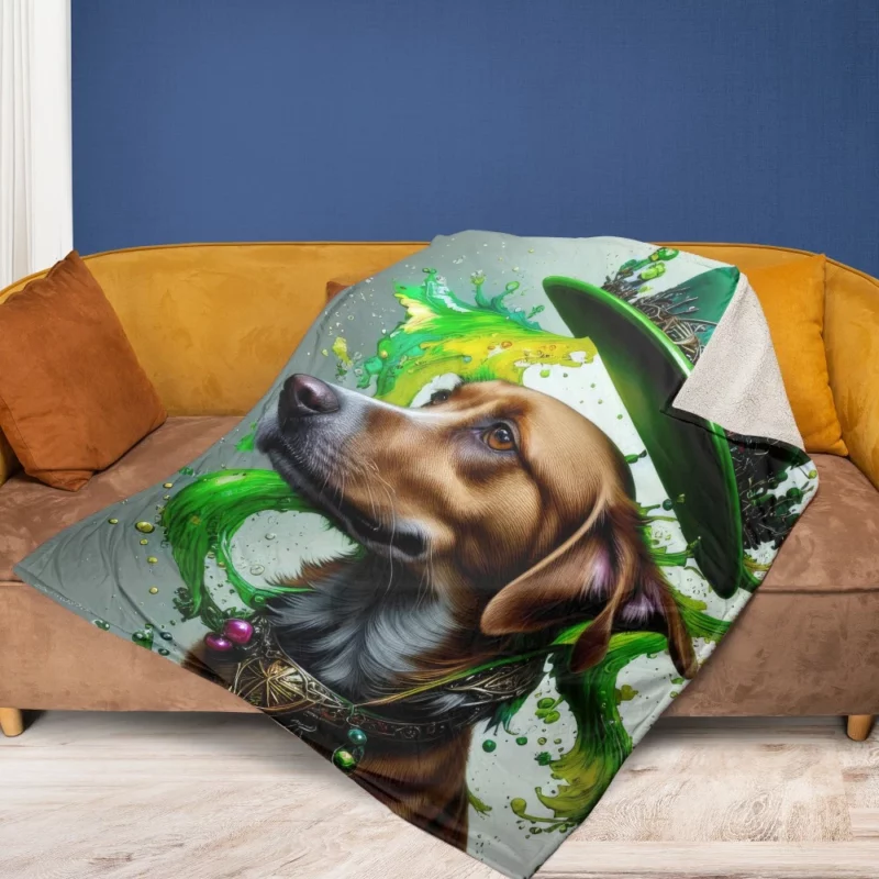 St. Patrick's Day Dog Print Fleece Blanket 1