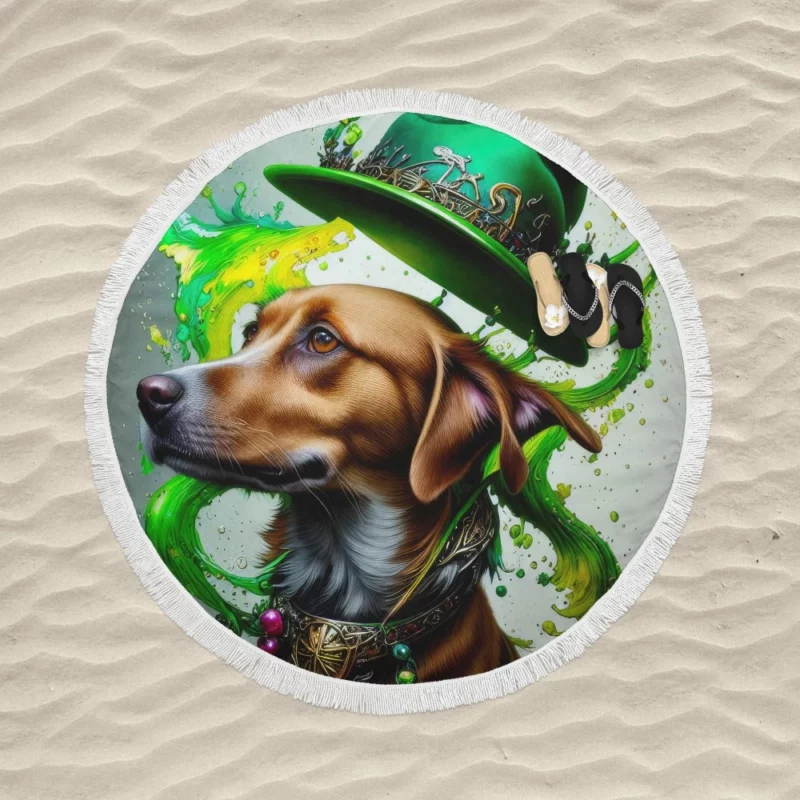St. Patrick's Day Dog Print Round Beach Towel