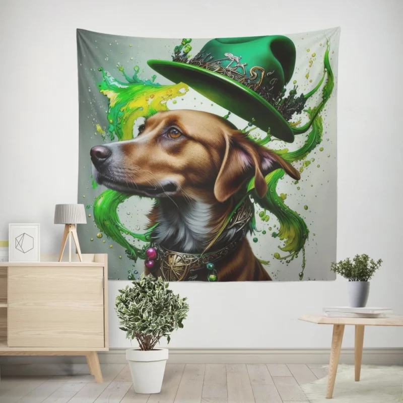 St. Patrick's Day Dog Print Wall Tapestry